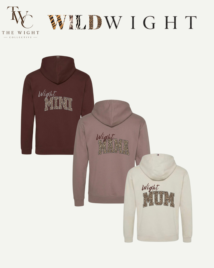 Wight Mum Hoodie - Cream with leopard print