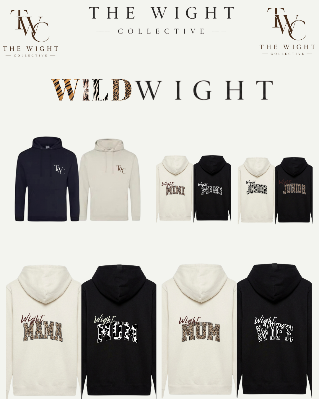 Wight Mum Hoodie - Cream with leopard print